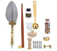 Alomejor Ensemble de Cire de Stylo à Plume Rétro avec Baril Oblique de Calligraphie Anglaise pour écrire, Croquis et Dessin (SP225038 bleu nacré) (SP225064 gris nacré)