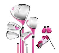 Alomejor Ensemble de Clubs pour Enfants, 5 Clubs en Alliage avec Centre de gravité Bas et Surface D'impact élargie, pour Garçons et Filles débutants. (Rose 6 à 8 Ans)