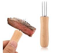 Alomejor Ensemble de Fourchettes de Barbecue Durables en Acier Inoxydable pour Rôtir, Fêtes, Familles - 4 Pièces avec Manche en Bois, Brochettes de Viande pour Barbecue