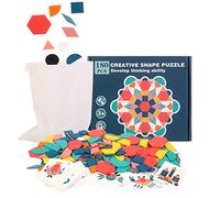 Alomejor Ensemble de Puzzle de Forme en Bois, 180 Blocs de Bois Naturels, 24 Cartes de Motifs, Jouet Montessori éducatif pour Les Enfants Plus de 3 Ans (Colorful)