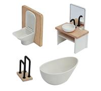 Alomejor Ensemble de Salle de Bain Miniature pour Maison de Poupée avec | Détails Réalistes, Vanité en Bois de Hêtre avec Lavabo, Miroir, Porte-serviettes, Espace pour le Jeu de Rôle, Jeu de