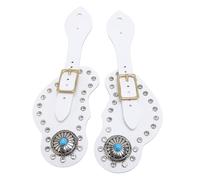 Alomejor Ensemble de Sangles D'éperons en Cuir, Embellissements élégants en Strass, Support D'éperons Réglable, 2 Pièces pour Style Cowboy (White)