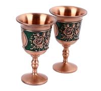 Alomejor Ensemble de Verres à Vin élégants en Métal gaufré Vintage pour Bar à la Maison 2 Pièces, Matériau en Alliage de Zinc pour Armoire à Vin, Décor de Table Basse (Or rose (fond vert))