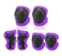 Alomejor Ensemble D'équipement de Protection pour Enfants, Tampons à Genoux 6 Pièces, Coussins de Coude, Gardes de Poignet pour le Patinage, le Vélo, le Roller, le Bleu, 3-10 Ans (PURPLE)
