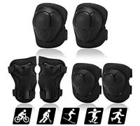 Alomejor Ensemble D'équipement de Protection pour Enfants, Tampons à Genoux 6 Pièces, Coussins de Coude, Gardes de Poignet pour le Patinage, le Vélo, le Roller, le Bleu, 3-10 Ans (BLACK)