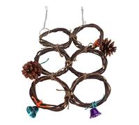 Alomejor Jouet Balançoire Suspendu pour Oiseaux, Branche de Pomme Naturelle, Anneau Circulaire, Filet d'escalade avec Cloches, Accessoires pour Cage à Oiseaux pour Animaux de Compagnie (6 Anneaux)