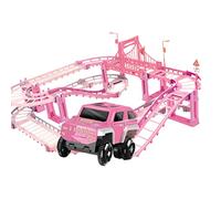 Alomejor Jouet de Voie de électrique, Ensemble de Jeu de Voie de Voiture de Course en Toute sécurité avec Cocotier pour Enfants (Pink)