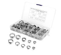 Alomejor Kit de 100 Colliers de Serrage à une Oreille, Assortiment de Colliers de Serrage en Continu en Acier Inoxydable, 10 Tailles 5,3-15,3 Mm, Conception de Sertissage à Compression à 360 Degrés