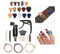 Alomejor Kit de Changement de Cordes de Guitare avec Capo, | 36 Pièces Ensemble Complet, Médiators en Silicone pour Pouce, Cordes en Acier Anti-Rouille, Compatibles avec Guitare