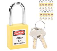 Alomejor Lockout Lock 38 Mm Ensemble de Cadenas de sécurité Industrielle pour Applications Chimiques et électriques - 10 Unités, Nylon renforcé et Acier (YELLOW)