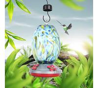 Alomejor Mangeoire à Eau pour Colibris, Outil d'alimentation pour Oiseaux coloré pour Jardin et Cour, Mangeoire à Oiseaux en Verre sans Plomb avec Crochets et Douves de Fourmis, Facile à Assembler