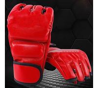 Alomejor MMA Demi-Doigts, de Boxe Robustes avec Paumes Ouvertes pour Entraînement de Kickboxing, Rouge, 1 Paire