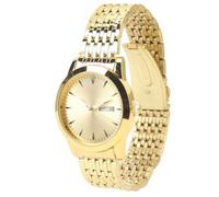 Alomejor Montre Classique à Quartz en Acier Inoxydable pour Hommes, Montre d'affaires avec Double Affichage de Calendrier pour Une Utilisation Nocturne (Gold)