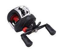 Alomejor Moulinet Baitcasting à Profil Bas, Forte Puissance de Pêche pour L'extérieur et l'eau Douce, 5,5x4,7 Pouces, pour Droitier, Rouge/Noir