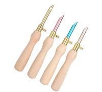 Alomejor Pack de Stylos à Broder avec Aiguilles à Poinçonner, pour Bricolage, Artisanat Amusant, Couleur or Rose Bleu, Bois Durable et Acier Inoxydable, 4 Pièces