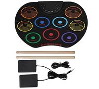 Alomejor Pad de Batterie électronique, Ensemble de Batterie Enroulable Portable avec 9 Pads de Couleur, Entrée Audio 3,5 Mm, 8 Démos, 10 Rythmes, Enregistrement, Lecture, pour Adultes (Couleur