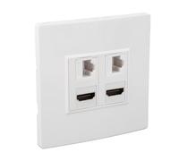 Alomejor Plaque Murale avec Interface Multimédia HD et Port Ethernet Cat6, 4 Ports RJ45 pour Connexion Haut Débit Ordinateur, Téléviseur, Disque Dur, Projecteur - Installation Facile