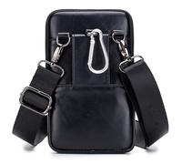 Alomejor Pochette de Ceinture en Cuir de Vache Sac à Bandoulière à la Mode pour Hommes Vintage et Fonctionnel Noir/Marron 5,1 * 2 * 7,1 Po (Black)