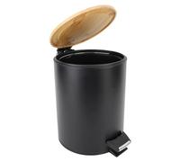 Alomejor Poubelle Ronde avec Couvercle en Bambou Noir de Grande capacité avec Pédale, Poubelle pour Salle de Bain et Cuisine (5L)