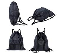 Alomejor Sac à Cordon, Sac à Dos de Sport en Nylon et Polyester Imperméable avec Poches Zippées, pour la Salle de Sport, le Yoga, les Voyages, le Camping, la Randonnée, le Rangement de (BLACK)