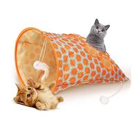 Alomejor Sac Tunnel pour Chat, Jouet en Papier Interactif avec Bruits de Bruissement pour Chats Chatons, Seau de Forage Pliable avec Boules en Peluche pour Les Jeux à la Maison (Orange)