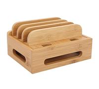 Alomejor Support d'appareil, Organisateur Multi-appareils en Bambou avec 4 Emplacements pour Téléphones et Tablettes, Station de Charge Parfaite pour la Maison et Le Bureau