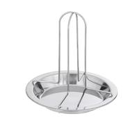 Alomejor Support Vertical Amovible en Acier Inoxydable pour Rôtissoire à Poulet avec Poêle, Conception Multifonctionnelle pour Brochettes de Viande et de Légumes, Indispensable pour Le Barbecue sur