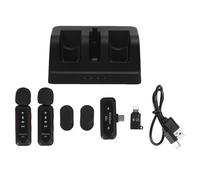 Alomejor Système de Microphone Cravate sans Fil 2,4 G, Microphone Omnidirectionnel à Pince avec étui de Chargement, pour Téléphone, Ordinateur Portable, Appareil Photo, Réunion (2 Microphones avec 1