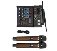 Alomejor Table de Mixage Stéréo Bluetooth Compacte avec 2 Microphones, Idéale pour le karaoké Familial et les Petites Représentations