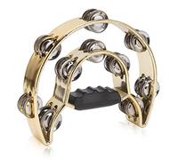 Alomejor Tambourin à Main à Double Rangée, Tambourin en Métal avec Pavillons électroplaqués et Poignée Antidérapante, pour Percussions, Concerts et Orchestres de danse. (YELLOW)