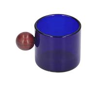 Alomejor Tasse à café en Verre Résistante à la Chaleur, Tasse à thé de Style Vintage Simple pour le Bureau et la Maison, Manche en Bois de Santal (BLUE)