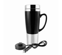 Alomejor Tasse de Voiture Isolée à L'eau électrique, Bouilloire à Chauffage Rapide pour thé, Lait, café, pour un Long Voyage en Voiture, PC de qualité Alimentaire + Acier Inoxydable, 450 Ml (BLACK)