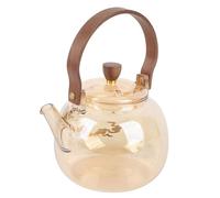 Alomejor Théière en Verre Borosilicate, Bouilloire à thé Transparente, Poignée en Bois, Infuseur à thé en Feuilles Mobiles, Résistante à la Chaleur, 950ml, Adaptée au Salon de