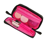 Alomejor Trousse de Maquillage de Voyage Mallette de Rangement Cosmétique en Nylon Portable Double Fermeture à Glissière pour Les Voyageurs Noir Intérieur Rose