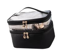 Alomejor Trousse de Maquillage Double Couche Imperméable, Grande capacité, Sacs à Cosmétiques de Voyage pour Femmes et Filles, Cuir PU 23x7x16cm (Black)