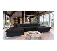 ALON - canapé panoramique U - convertible avec coffres - 7 places - style contemporain Couleur - Noir