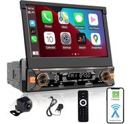 Alondy Autoradio 1 Din avec écran tactile (7" Motorisé Rétractable) Compatible avec [wireless] Apple CarPlay/Android Auto Bluetooth Radio AM/FM/RDS Type-C USB (charge rapide 3A) Caméra de recul AUX SD