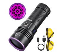 Alonefire SV119 90W Lampe Torche UV LED 365nm Puissante USB C Rechargeable Lumiere Noire Affichage Numérique pour Resine, Pêche, Scorpion, Minéraux, Ambre avec Lunettes de Protection UV, Batterie