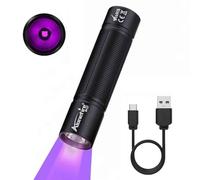 Alonefire SV127 Lampe Torche UV LED 395nm Petit USB C Rechargeable Mini Lampe Ultraviolet Lumiere Noire Détecteur D'urine pour Resine, Pêche, Scorpion, Minéraux,Ambre avec Batterie Intégrée