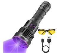 Alonefire SV43 36W Lampe Torche UV LED 365nm Rechargeable Lampe Ultraviolet Lumiere Noire Détecteur D'urine pour Resine, Peinture, Scorpion, Minéraux avec Lunettes de Protection UV, Pile Incluse