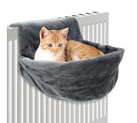 Alongen Lit de Radiateur pour Chat et Petits Animaux - Hamac Chauffant Pliable en Tissu Peluche Gris - 45,5 x 39 x 25,5 cm