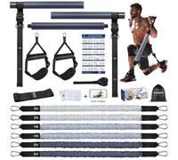 ALongSong Elastiques de Musculation Barre de Pilates avec 6 Bandes de Résistance Élastique 240LBS/360LBS Ancrage de Porte Réglable Amovible pour Fitness Yoga Étirement Squat