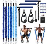 ALongSong Elastiques de Musculation Barre de Pilates avec 6 Bandes de Résistance Élastique 240LBS/360LBS Ancrage de Porte Réglable Amovible pour Fitness Yoga Étirement Squat