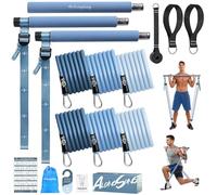 ALongSong Elastiques Musculation Barre de Pilates - 2025 Kit Fitness Maison avec 6 Bandes de Résistance Élastique 20-180Lbs & Ancrage de Porte pour Complet Entraînement Yoga/Musculation