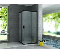 Aloni Cabine de douche d'angle 80 x 80 x 195 cm avec portes coulissantes - Cabine de douche avec entrée d'angle - Noir mat - Verre de sécurité ESG 6 mm - Nano-revêtement & Easy-Clean - Design moderne