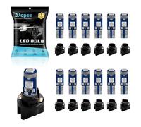 Alopee Lot de 12 Ampoule T5 12V 1.2W Led Bleu avec Douille 20Lumens 3SMD 3030 - Auto Ampoule Tableau de Bord, Compatible W1.2W 2721 2723 74 37 286 PC74 PC37
