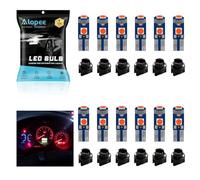 Alopee Lot de 12 Ampoule T5 12V 1.2W Led Rouge avec Douille 20Lumens 3SMD 3030 - Auto Ampoule Tableau de Bord, Compatible W1.2W 2721 2723 74 37 286 PC74 PC37