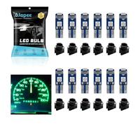 Alopee Lot de 12 Ampoule T5 12V 1.2W Led Vert avec Douille 20Lumens 3SMD 3030 - Auto Ampoule Tableau de Bord, Compatible W1.2W 2721 2723 74 37 286 PC74 PC37