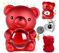 Aloskart Ours en Rose Eternelle, Ourson Rose Eternelle avec Boîte à Bijoux Cachée et Collier en Forme de Cœur, Fete des Meres, Cadeau Anniversaire Femme, Cadeau Femme, Saint-Valentin(Gris)