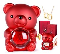 Aloskart Ours Rose Eternelle avec Bijoux Cachée, Ourson Rose Eternelle avec Boîte à Bijoux Cachée et Collier en Forme de Cœur,Cadeau Saint Valentin pour Femme, Cadeau Anniversaire Femme,Cadeau Noel